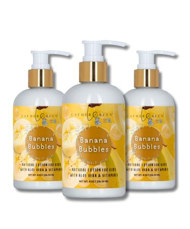 Lather Green Kids Body Lotion Plant Based Gentle Moisturizer with Shea Butter Safe for Sensitive Skin Banana Bubbles 3 Pack (8 oz Each)