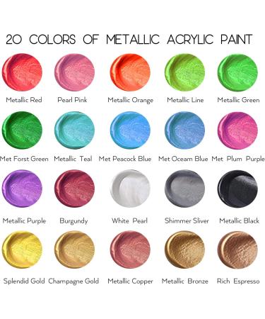 Premium Metallic Acrylic Paint Set - 20 Colors, 2fl oz Bottles - Non Fading, Non Toxic, Rich Pigments - Ideal for Artists, Hobbyists, and Kids - Buy Online on GoSupps.com