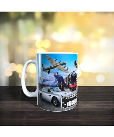 Planes Trains and Automobiles Classic Car Icons Personalised Mug with Choice of Sweets Gift - Buy Online on GoSupps.com