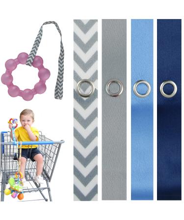 PBnJ baby Toy Saver Strap Holder Leash Secure Accessories Gray Chev/Navy/Lt Blue/Gray - 4pc Gray Chevron/Navy/Lt Blue/Gray