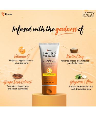 Lact'o Calamin'e 3-in-1 Vitamin C Face Scrub-Mask-Wash for Skin Brightening Effect | 100ml x 1 | Multi-action Vitamin C Face Wash Face Scrub Face Mask. - Buy Online on GoSupps.com