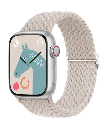 TransJoy Braided Stretchy Adjustable Watch Band for Apple Watch Band 38mm 40mm 41mm 42mm 44mm 45mm for Women Men, Soft Nylon Elastic Straps Solo Loop Wristbands for iWatch Series 8 7 6 SE 5 4 Ultra Starlight&Silver buckle 38MM/40MM /41MM