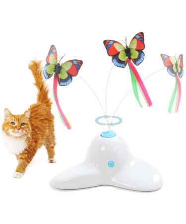 Suhaco Cat Toys, Interactive Butterfly Cat Toy, Automatic Electric Butterfly Rotating Kitten Toys, Funny Cat Toys for Indoor Cats, Cat Teaser Toy with Replacement Milk White