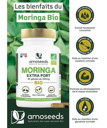 Moringa Oleifera ORGANIC | Extra Strong 10 000mg per day | 100% Natural and Pure | 90 Vegan Capsules of 400mg | Top Quality - Buy Online on GoSupps.com