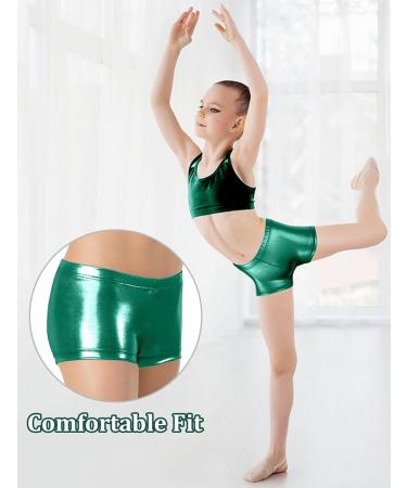 Happy Cherry Metallic Green Gymnastics Shorts for Girls | 1/3 Piece Stretch Dance Hot Pants | Size 110-150 | International Shipping Available - Buy Online on GoSupps.com