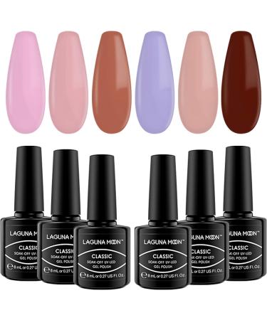 6pcs Lagunamoon Gel Nail Polish Set - Nude Pink Purple Wine Red Colors | Soak Off Manicure Kit for Elegant Office Lady | Salon-Grade Polish - 8ML - Buy Online on GoSupps.com