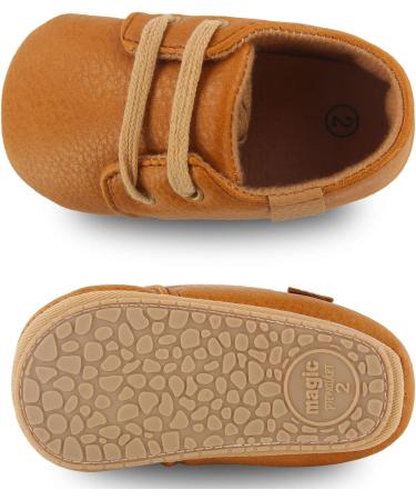 Baby First Walking Shoes | Boy Girl PU Leather Sneakers | Non-Slip Rubber Soles | 0-18 Months | Brown - Buy Online on GoSupps.com