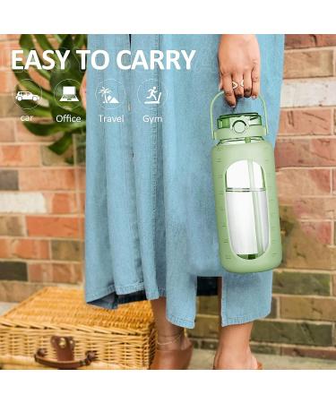 BLUEGO 64oz Glass Water Bottle with Straw Time Marker - Half Gallon Motivational Jug for Gym, Sports, Workout - Silicone Sleeve - 2L Capacity - Green - Buy Online on GoSupps.com