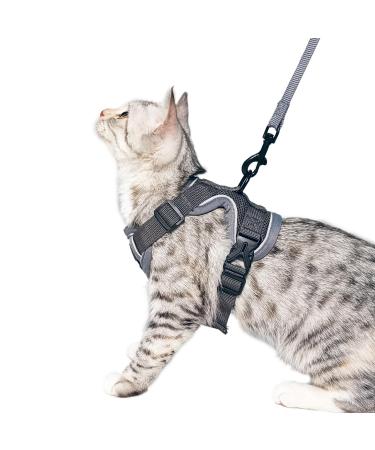 Pangdi cat dishes and leash outbreak-proof large tactical travel cat leash to walk adjustable small kitten-holster kitten emotional support service cat vest pilot gray medium