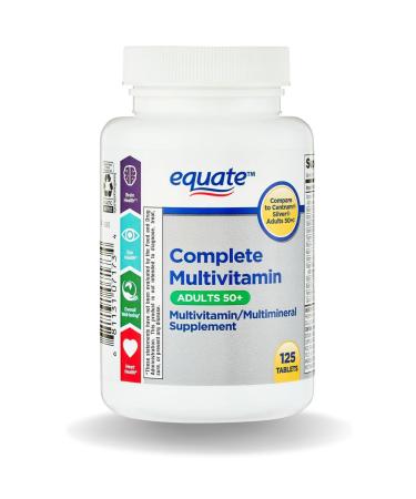 Equate Adult 50+ One Daily Complete Multivitamin Multimineral Supplement Tablets Healthy Brain* - Compare to Centrum Silver 125 Pills (Pack of 1)