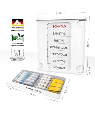 Kerpers 7-Day Pill Organizer Box | Made in Germany | 4 Compartment Medicine Box for Tablets & Supplements | 20 Pieces | International Shipping - Buy Online on GoSupps.com