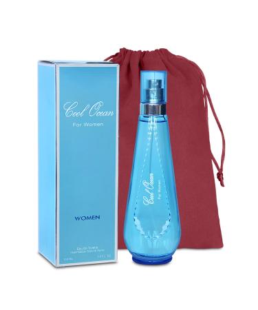 Cool Ocean Women Eau de Parfum Spray Perfume Fragrance For Women-Daywear Casual Daily Cologne Set with Suede Pouch- 3.4 Fl Oz Bottle Beauty Gift for Birthday Anniversary