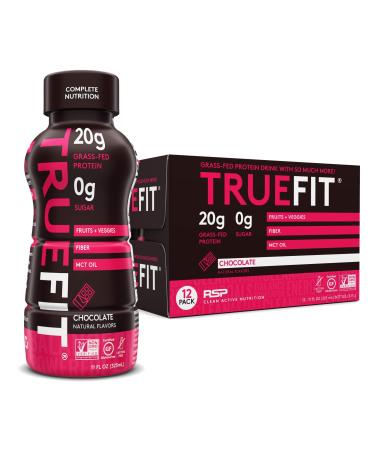 RSP NUTRITION TrueFit - Protein Shake & Meal Replacement, Grass-Fed Protein Drink with Organic Real Food, Probiotics, Zero Sugar, Lactose Free, Gluten Free, Chocolate, 11 Fl Oz (Pack of 12)