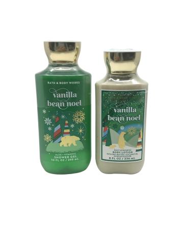 Bath and Body Works Gift Set of 10 oz Shower Gel and 8 oz Lotion (Vanilla Bean Noel) Multicolor