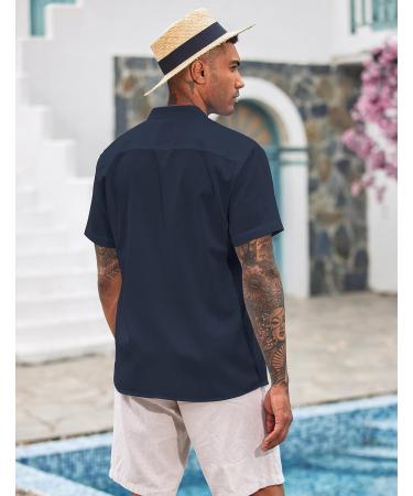 COOFANDY Men's Cuban Guayabera Shirt - Navy Blue, X-Large - Buy Online on GoSupps.com