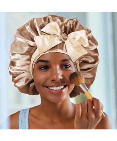 WEIPAO Silk Satin Bonnet - Large Double Sided Reversible Hair Wrap for Curly Hair - Coffee + Champagne - Buy Online on GoSupps.com