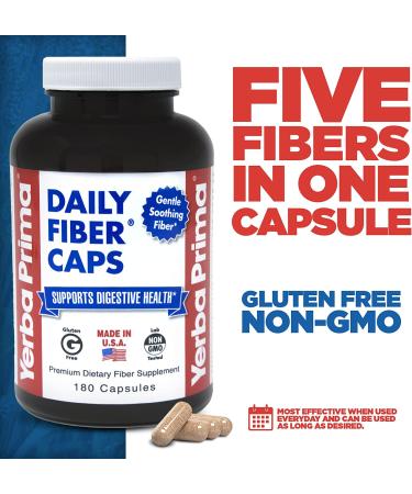 Yerba Prima Daily Fiber Caps - 180 Capsules for Digestive Health & Wellness - Buy Online on GoSupps.com