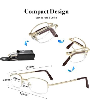 Buy 1 Pack Folding Half Frame Metal Reading Glasses - Stylish & Portable International Shipping Available - Buy Online on GoSupps.com