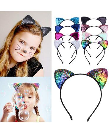 KIPETTO 8Pcs Reversible Sequin Cat Ears Headbands for Women and Girls - Sparkly Hair Accessories - Buy Online on GoSupps.com
