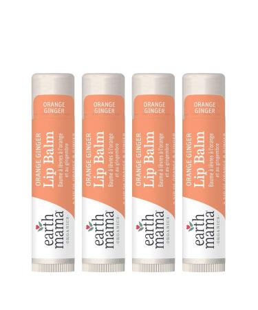 Earth Mama Lip Balm Set | Orange Ginger 4-Pack | Lip Moisturizer with Organic Jojoba Oil for Sensitive Skin