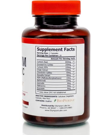 Olympian Labs Platinum Turmeric Formulated with Glucosamine Chrondroitin MSM & BioPerine for Maximum Joint Health 60 Capsules - Buy Online on GoSupps.com