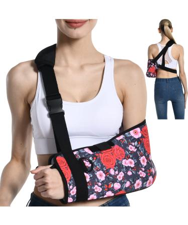 Fotgok Soft Foam Arm Sling with Waist Belt for Shoulder Women-Shoulder Immobilizer with Strong Support-Breathable Arm Support Brace for Shoulder Injury Red Rose