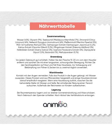 Animigo Flea Spray for Cats & Dogs - Natural Insecticide-Free Remedy for Fleas Ticks & Lice - 500ml Peppermint & Castor Oil Protection for Home & Furniture - Buy Online on GoSupps.com