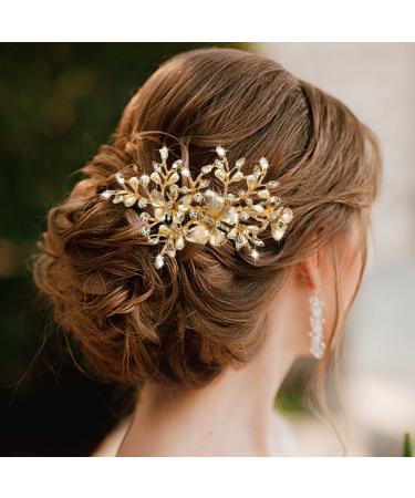 Butterfly Bridal Hair Comb Rhinestone Flower Wedding Hair Piece Bride Hair Clip Handmade Hair Accessories for Brides Women Girls (Gold) Type-1