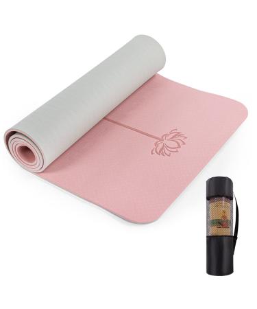 UMINEUX Yoga Mat Extra Thick 1/3'' Non Slip Yoga Mats for Women Eco Friendly TPE Fitness Exercise Mat with Carrying Sling & Storage Bag 72"x24"x1/3" Parfait Pink & Gray