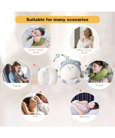 JOYRAVO Kids Travel Pillow - 2-in-1 Deformable Neck Pillow with Cute Plush Animals for Comfy Sleep and Play - Blue Bear Design | Perfect for Airplanes, Cars, and Travel - Buy Online on GoSupps.com