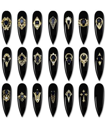 20Pcs Black 3D Nail Charms - Luxury 24K Gold & Black Zircon Art Jewels for DIY Nails - Crystal AB Rhinestones Included - Buy Online on GoSupps.com