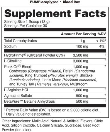 Pump-ocalypse Blood Raz | Nitric Oxide and L Arginine Supplement with Citrulline Malate GlycerPump | Ultimate N.O. Booster | Lean Muscle Support for Blood Flow Vascularity Hydration and Endurance - Buy Online on GoSupps.com