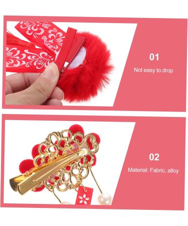 minkissy 5 Pairs Antique Red Hairpin Tassel Hair Accessories Pom Pom Tassels Hair Clips Barrettes Red Furry Balls Bow Hair Clips Girls Tassel Hair Clip Cloth Princess Flower Hair Girl Child - Buy Online on GoSupps.com