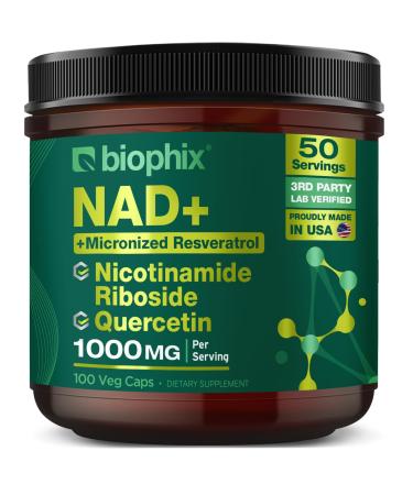 biophix NAD+ Liposomal Supplement for Women & Men - 1000 mg per Serving - Nicotinamide Riboside Micronized Resveratrol & Quercetin Complex - 100 Veg Capsules - Non-GMO Gluten-Free cGMP Certified