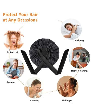 Kenllas Large Satin Silk Bonnet for Women - Black Sleep Cap for Curly Hair Care - Buy Online on GoSupps.com