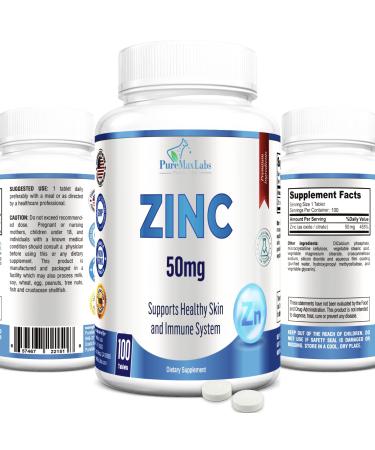 Zinc Citrate/Oxide 50mg - Immune Support & Antioxidant Supplement Skin Health Support - 100 Tablets - Buy Online on GoSupps.com
