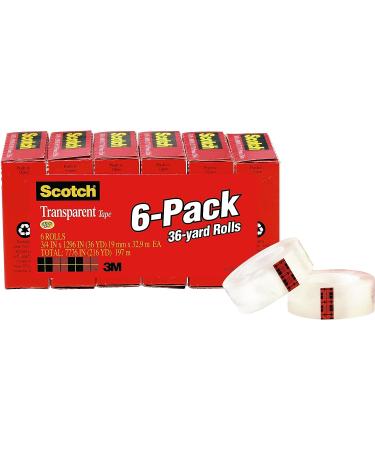 Scotch Transparent Tape  3/4 in x 1296 in  6 Boxes (600-6PK) 3/4 x 1296 inches 6 Rolls/Glossy Finish Tape - Buy Online on GoSupps.com