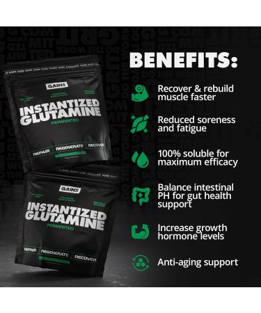 Gains in Bulk L-Glutamine Gluten Free Glutamine Powder for Muscle Recovery and Growth Post Workout Support Amino Acid Supplement Promotes Protein Synthesis Non GMO Unflavored 90 Servings Unflavored 1.1 Pound (Pack of  - Buy Online on GoSupps.com