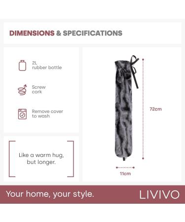 LIVIVO 2L Extra Long Hot Water Bottle with Removable Faux Fur Cover - Giant Size for Full Body Relief in Grey - Buy Online on GoSupps.com