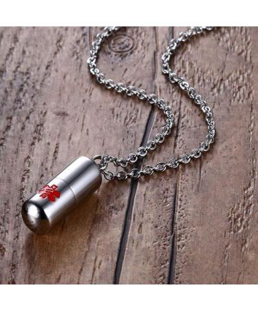 Stainless Steel Pill Capsule Cross Necklace - Urn Keepsake Pendant for Ashes 22 Inch Silver Black & Silver Red - Buy Online on GoSupps.com