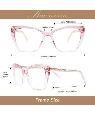 AMOMOMA TR90 Oversized Blue Light Reading Glasses Women | Stylish Square Cat Eye | AM6031 C5 Pink Crystal + C6 Tortoise 2.0x - Buy Online on GoSupps.com