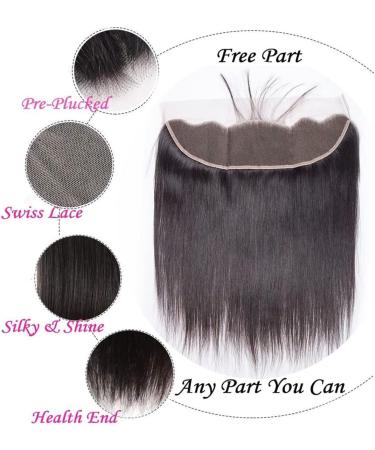 16 INCH Straight 13X4 Lace Frontal Human Hair Free Part 100% Unprocessed Virgin Human Hair 150% Density Weave Swiss Lace Frontal With Baby Hair Natural Color (16inch) - Buy Online on GoSupps.com