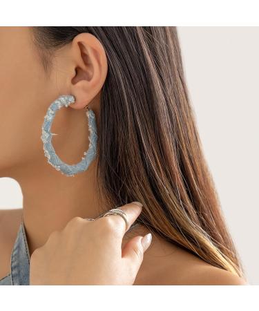 Feyleie Denim Ear Hoops - Stylish Round Earrings for Women & Girls | Exaggerated Winding Jewelry - Buy Online on GoSupps.com