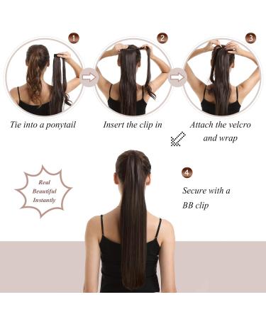BARSDAR 26 Dark Brown Ponytail Extension - Long Straight Wrap Around Clip in Synthetic Hair for Women - Buy Online on GoSupps.com