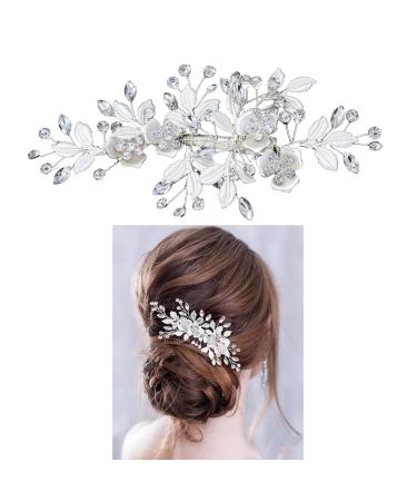 Crystal Bridal Hair Piece Wedding Hair Clip Rhinestone Wedding Hair Accessories for Women and Girls Bridal Diamante Flower Hair Comb Headpiece Wedding Hair Comb (Sliver)