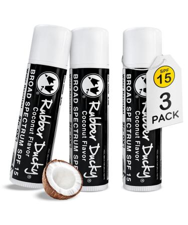 Rubber Ducky Lip Balm SPF 15 - Lip Sunscreen | Water Resistant | Vegan | Broad Spectrum Lip Care | Vitamin E for Moisturized Lips | Coconut Flavor | .15 oz Each | 3 Pack