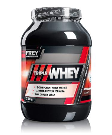 Frey Nutrition Triple Whey 750 G (chocolate) high 30% isolate content - high BCAA content in protein raw material (23.8 g) - Made in Germany