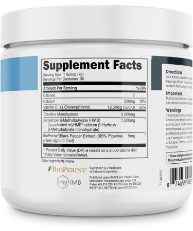Buy Transparent Labs Creatine HMB - Unflavored Creatine Monohydrate Powder for Muscle Growth & Strength - 30 Servings - International Shipping Available - Buy Online on GoSupps.com