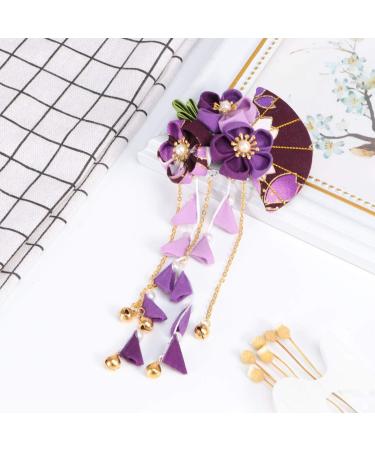 minkissy Japanese Kimono Hair Clip Hair Pin Tassel Flower Hair Pins Fans Shapes Hair Barrette Traditional Chinese Hemp Headpiece (Purple) - Buy Online on GoSupps.com