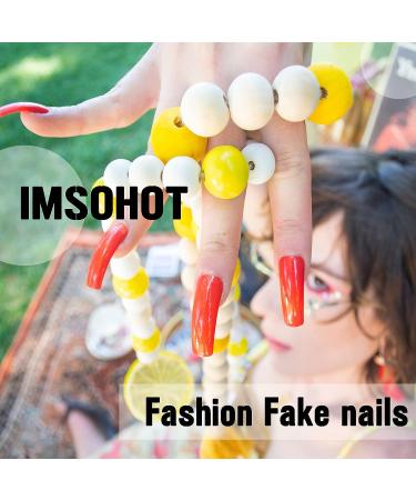 IMSOHOT Long Coffin Press on Nails French Nude Glitter False Nails - 24pcs - Buy Online on GoSupps.com